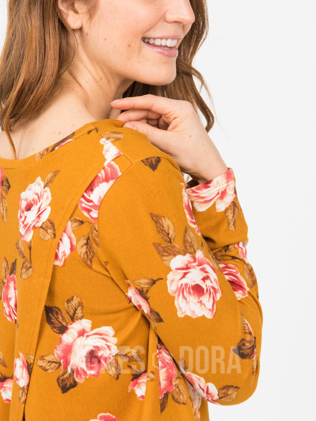 Cross Over Sweater Mustard Coral Floral