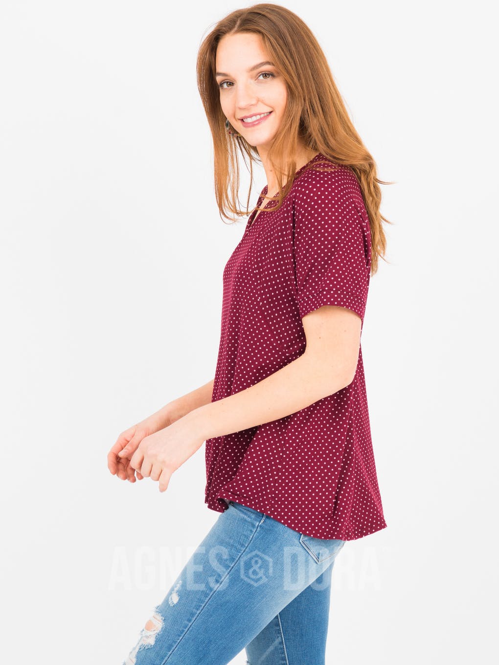 Love Top Burgundy Ivory Polka Dot