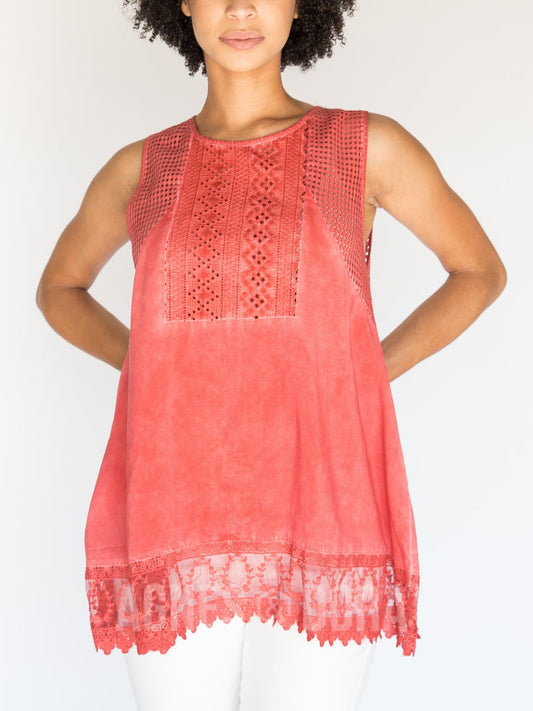 Woven Eyelet Tank Red