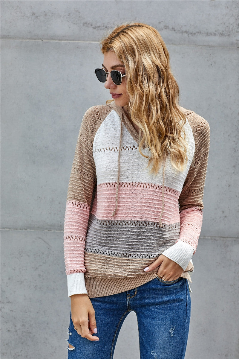 Bonfire Knit Hoodie Peach and Tan