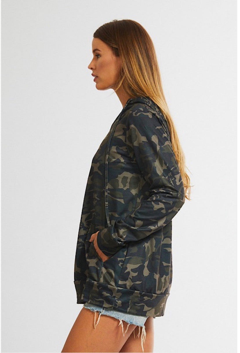 Camo Print Pocket Hoodie