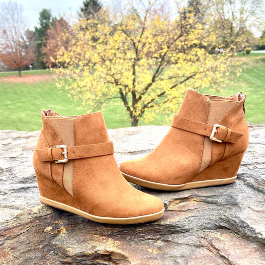 Beautiful Cognac Suede Bootie Wedge