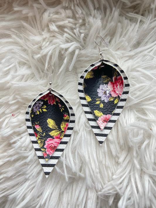 Striped Floral Double Layer Earrings