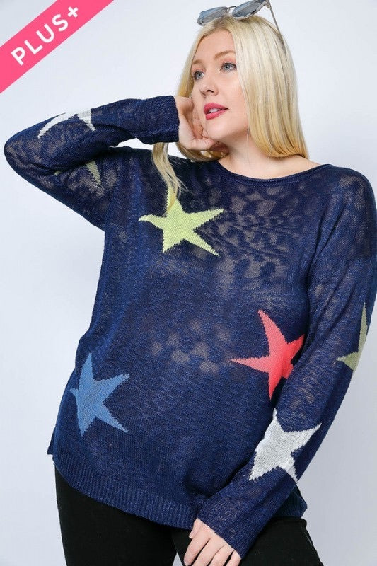 MULTI COLOR STAR PRINT SWEATER NAVY
