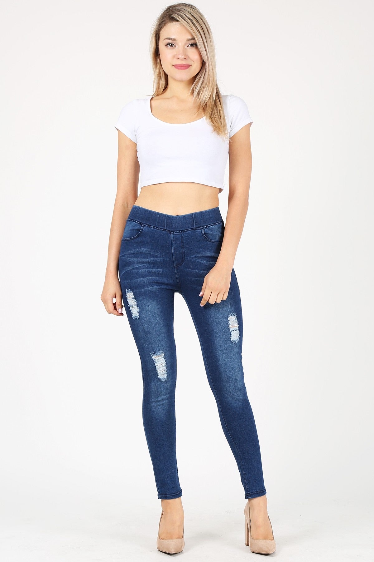 High Waist Distressed Stretch Denim Jeggings Jeans Pant