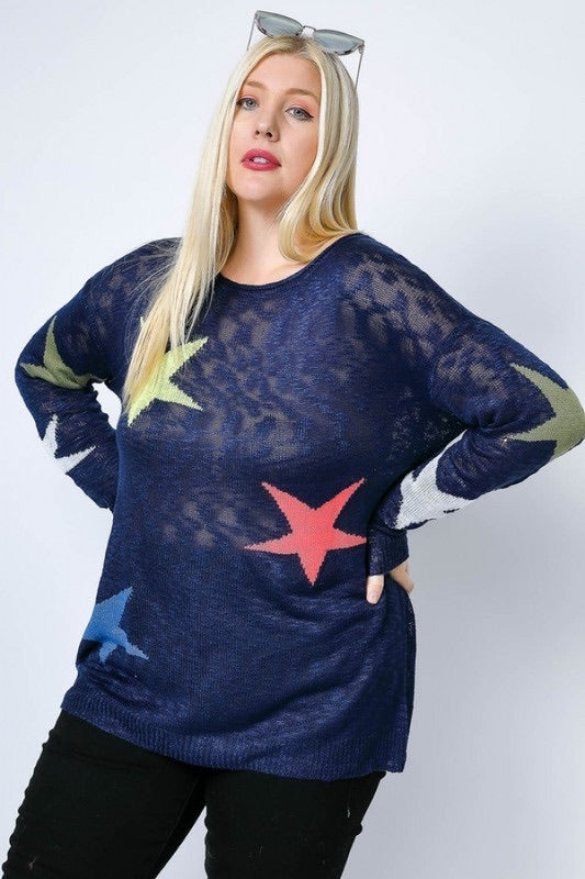 MULTI COLOR STAR PRINT SWEATER NAVY