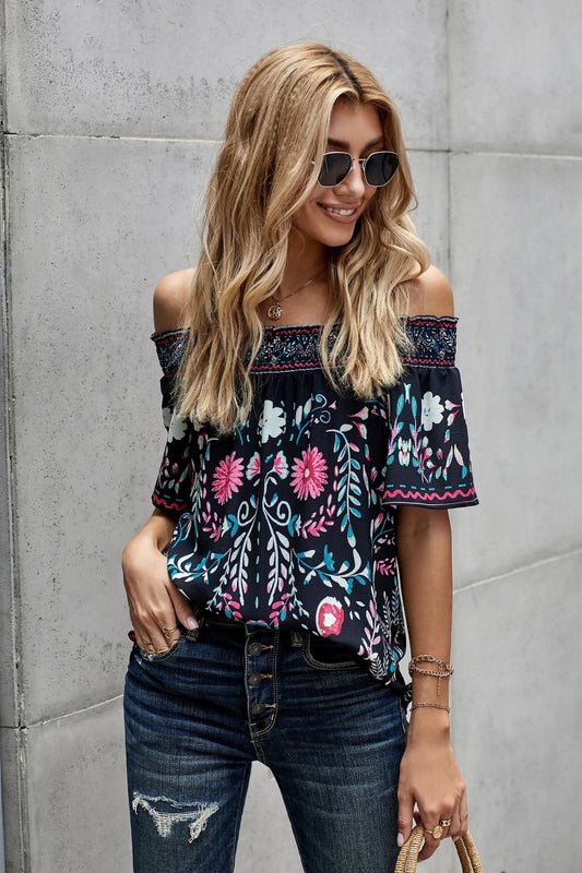 On or Off the Shoulder Floral Shift Top