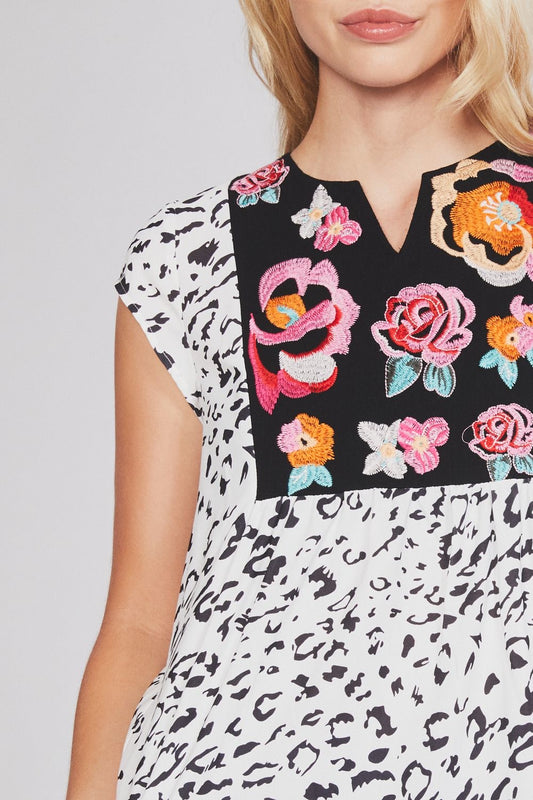 Wild Flower Embroidered Shift Top