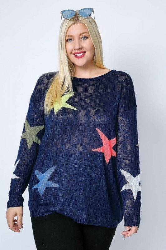 MULTI COLOR STAR PRINT SWEATER NAVY