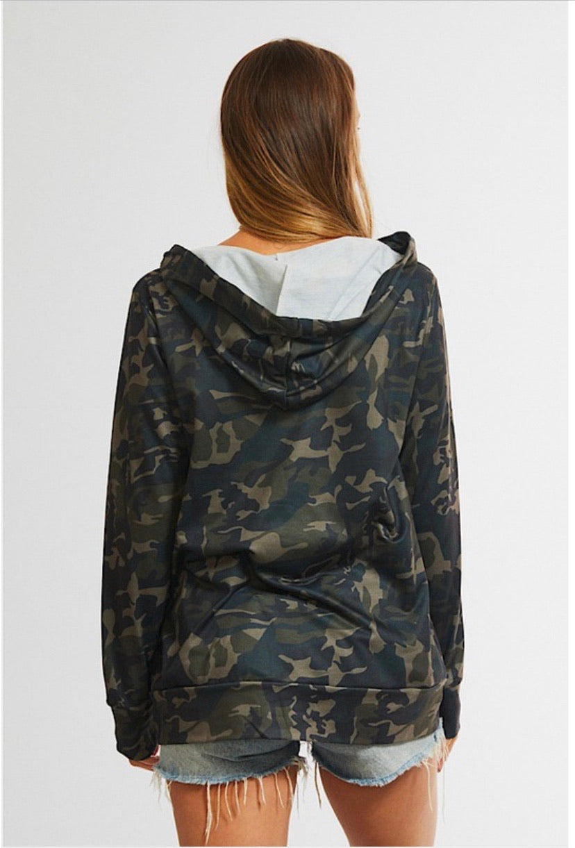 Camo Print Pocket Hoodie