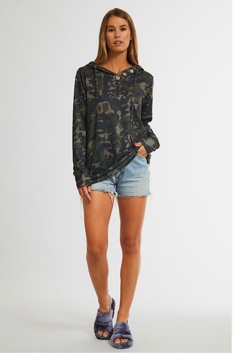 Camo Print Pocket Hoodie