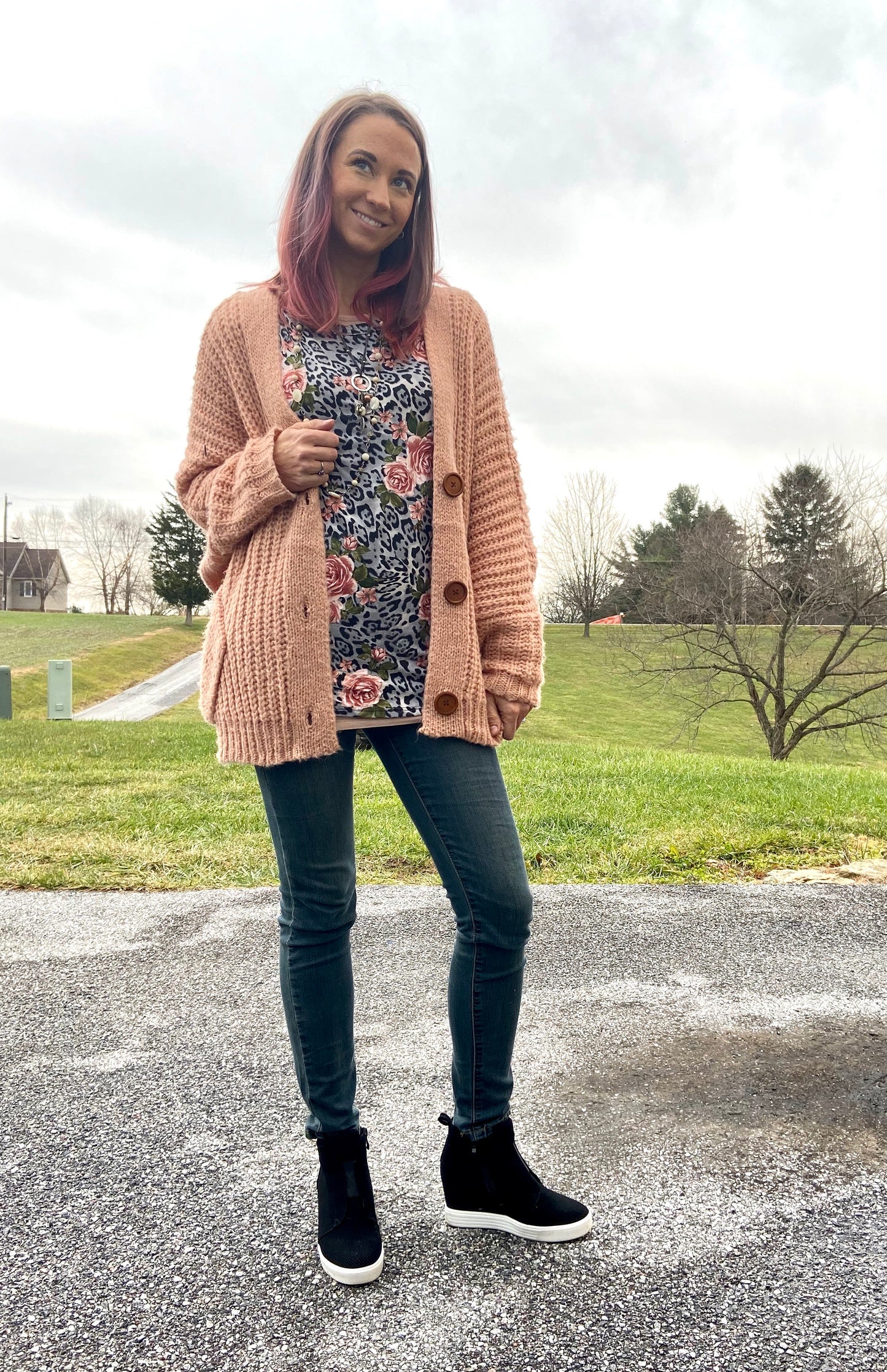 V BACK CHUNKY KNIT CARDIGAN