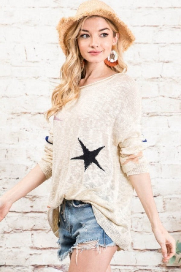 MULTI COLOR STAR PRINT SWEATER CREAM