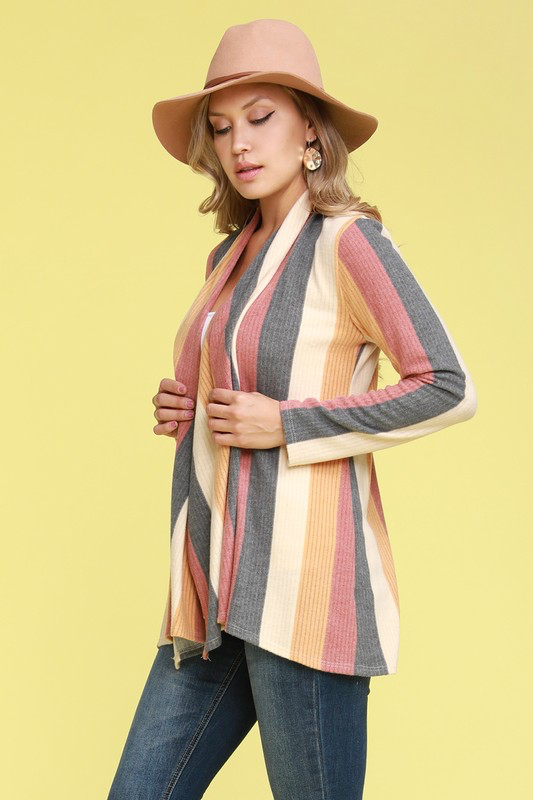 Brushed Hacci Open Front Cardi Coral