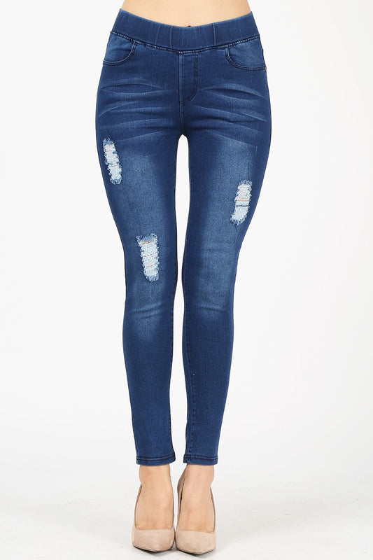 High Waist Distressed Stretch Denim Jeggings Jeans Pant