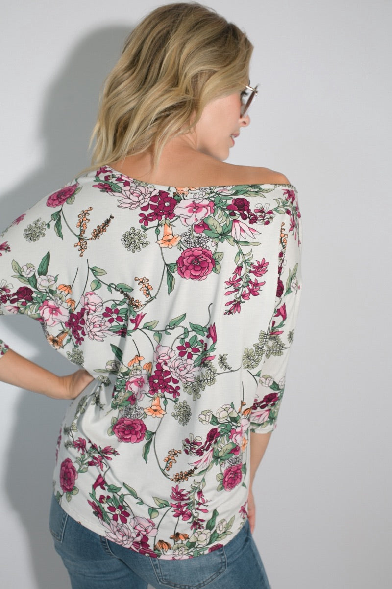 One Shoulder Dolman Floral Top