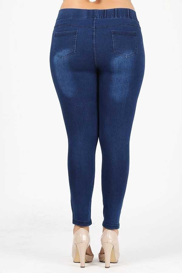 Solid Denim Distressed Stretch Jeggings PLUS