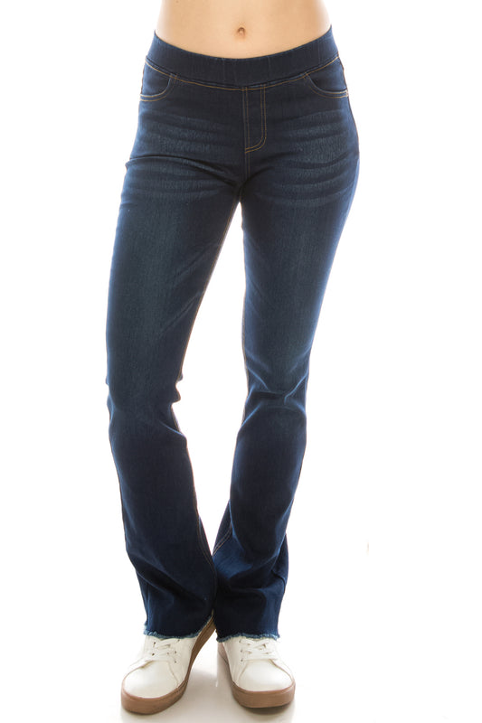 Boot Cut Jegging Dark Denim Frayed Hem