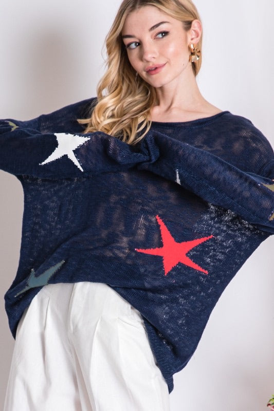 MULTI COLOR STAR PRINT SWEATER NAVY