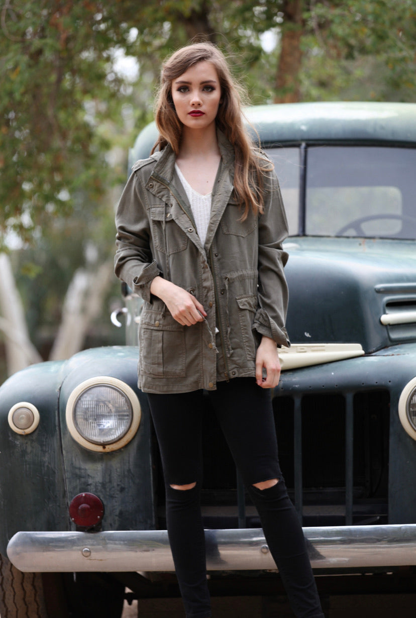 Vintage Wash Lightweight Utility Jacket Military Green