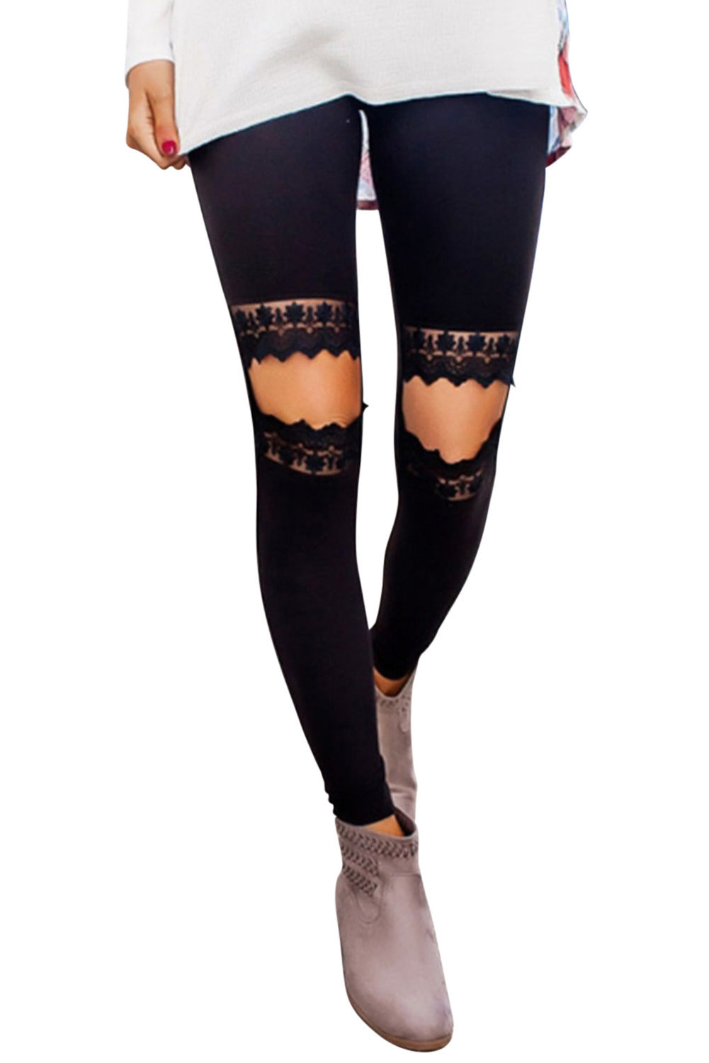 Distressed Lace Knee Detail Leggings