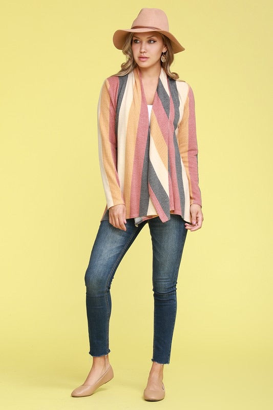 Brushed Hacci Open Front Cardi Coral