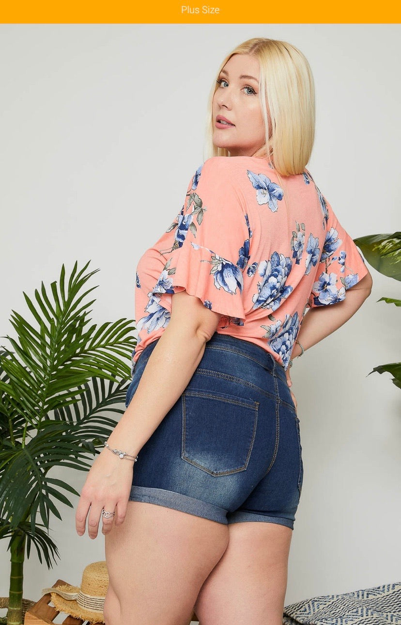 Casual Denim Cuffed Shorts Plus Size ( S-L also available!!)