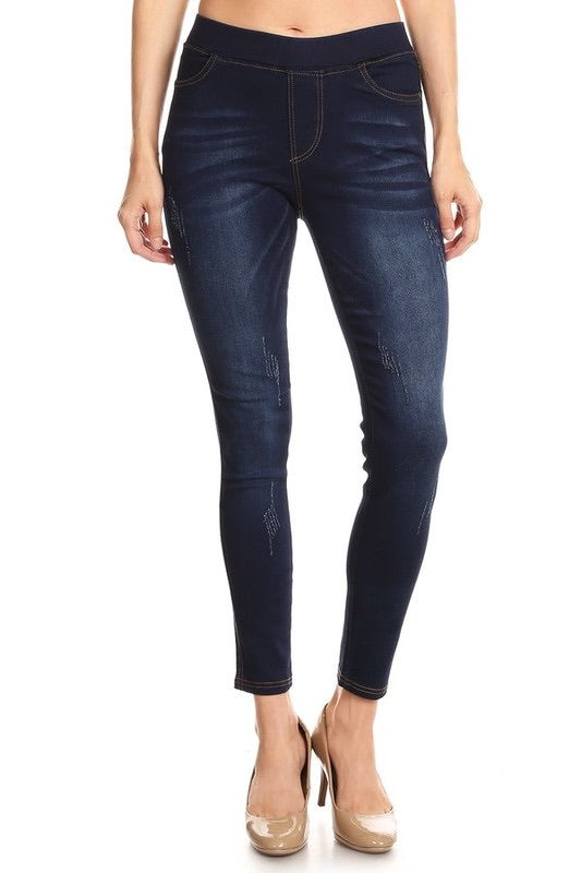 Dark Denim Lightly Distressed Jeggings