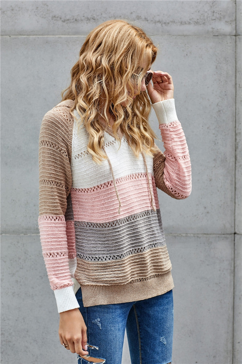 Bonfire Knit Hoodie Peach and Tan