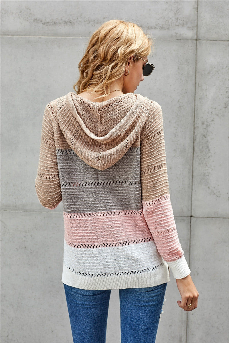 Bonfire Knit Hoodie Peach and Tan
