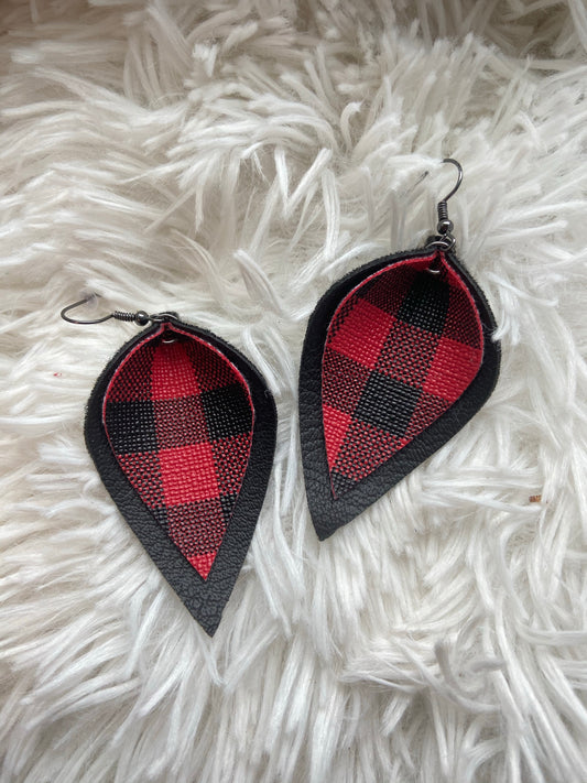 Double Layer Red Buffalo Plaid Earrings