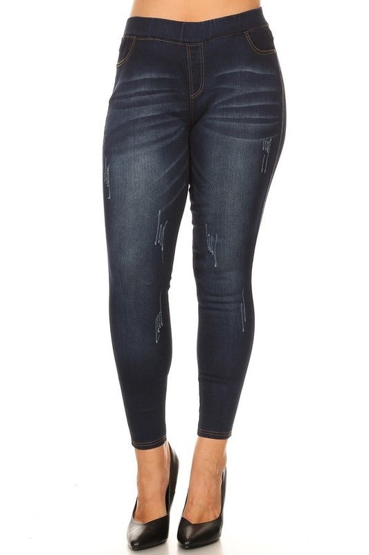 Dark Denim Lightly Distressed Jeggings