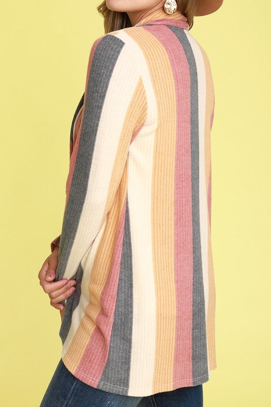 Brushed Hacci Open Front Cardi Coral