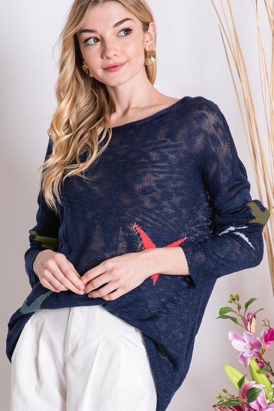 MULTI COLOR STAR PRINT SWEATER NAVY