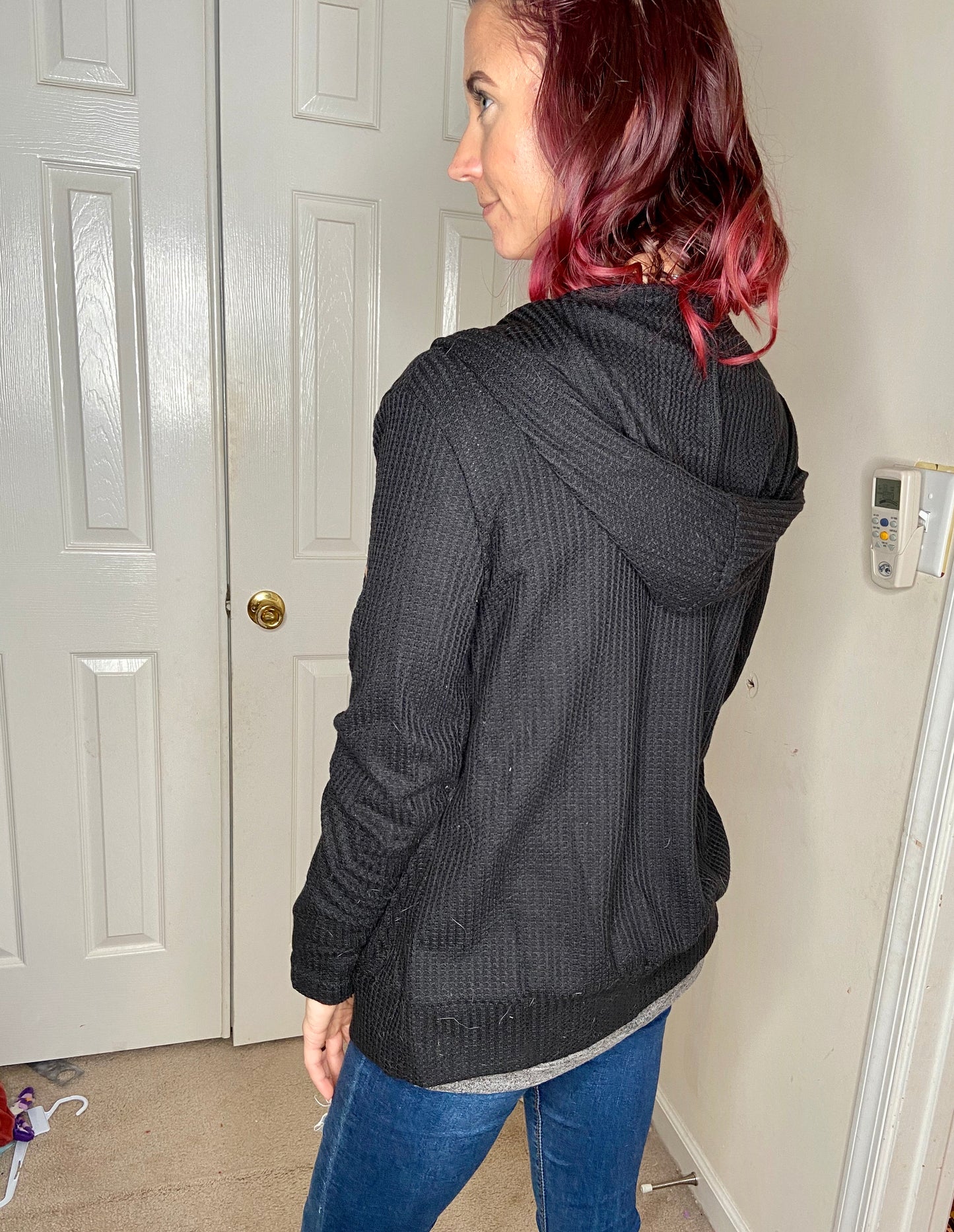 Hooded Waffle Cardi Black