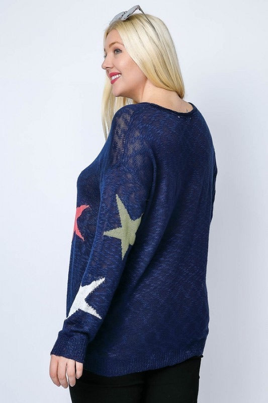 MULTI COLOR STAR PRINT SWEATER NAVY
