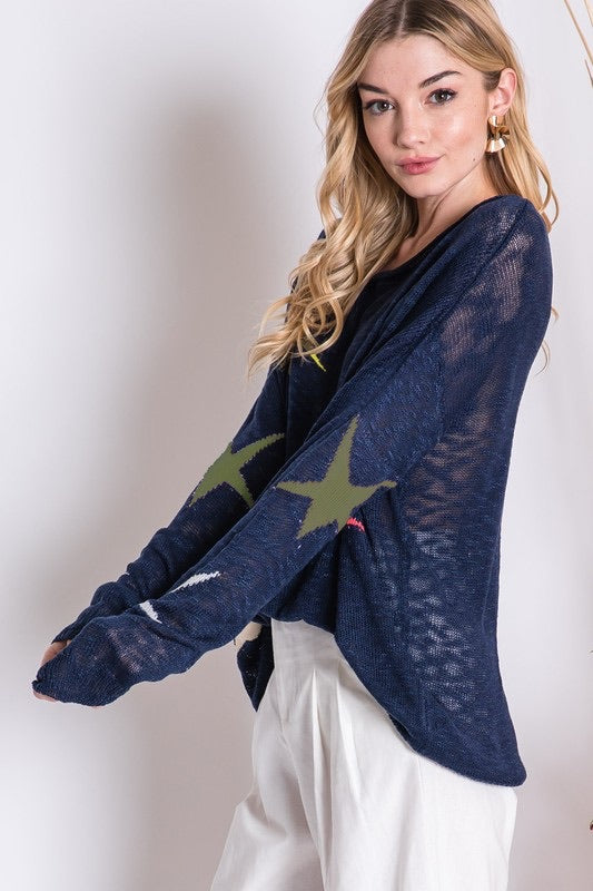 MULTI COLOR STAR PRINT SWEATER NAVY