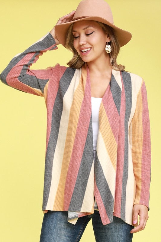 Brushed Hacci Open Front Cardi Coral