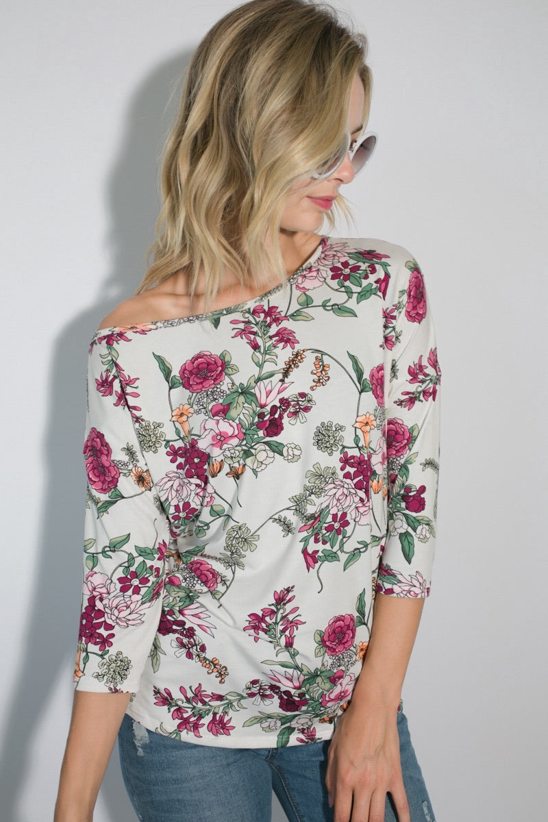 One Shoulder Dolman Floral Top