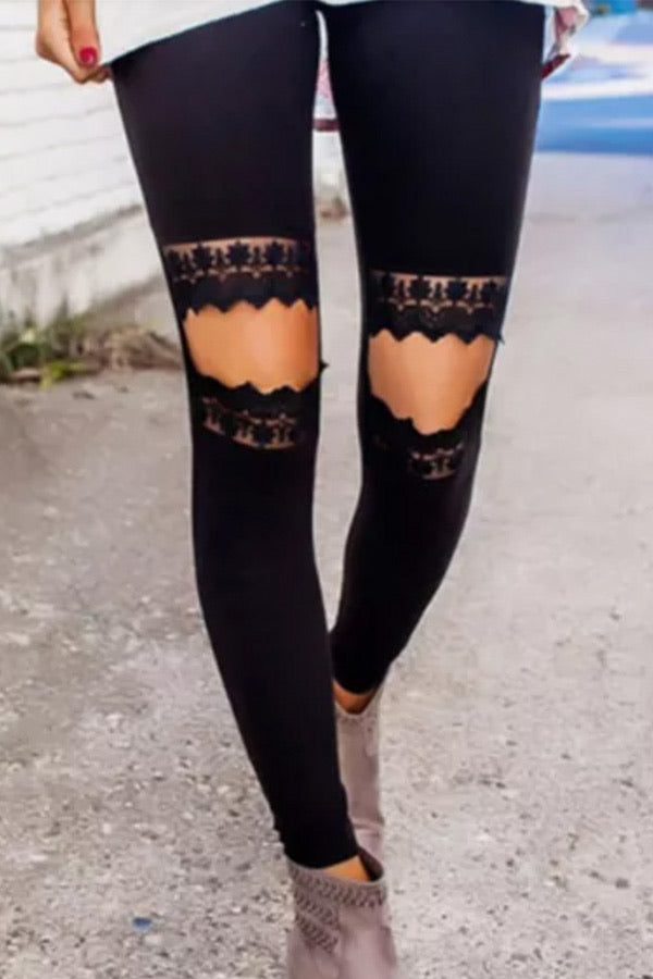 Distressed Lace Knee Detail Leggings