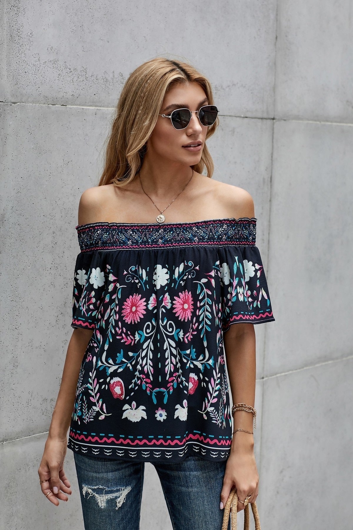 On or Off the Shoulder Floral Shift Top