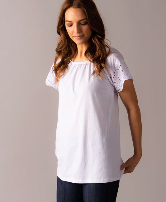 Eyelet Sleeve Top White