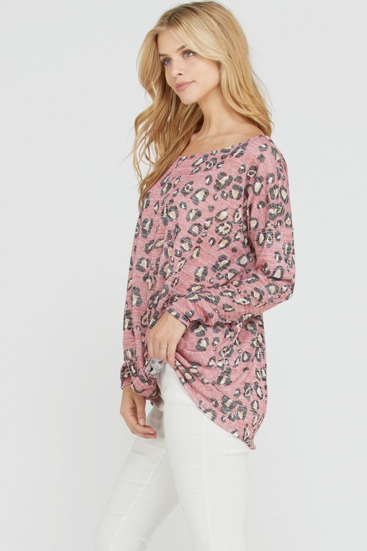 Long Sleeve Animal Print Twist Top