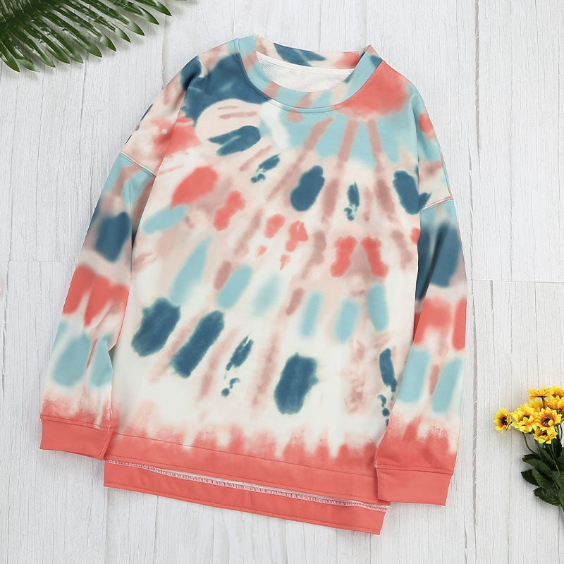 Tie Dye Pullover Sweatshirt Coral
