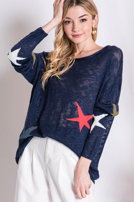 MULTI COLOR STAR PRINT SWEATER NAVY