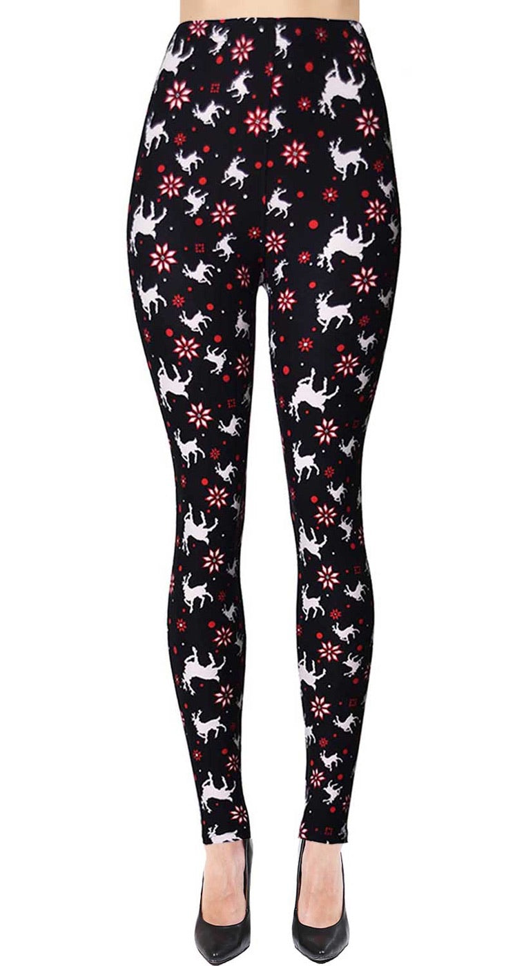 Peppermint Reindeer Buttery Soft Holiday Legging OS and Plus