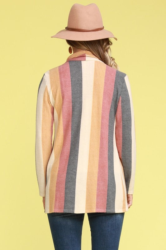 Brushed Hacci Open Front Cardi Coral