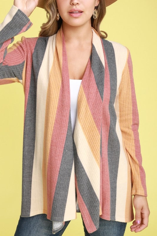 Brushed Hacci Open Front Cardi Coral