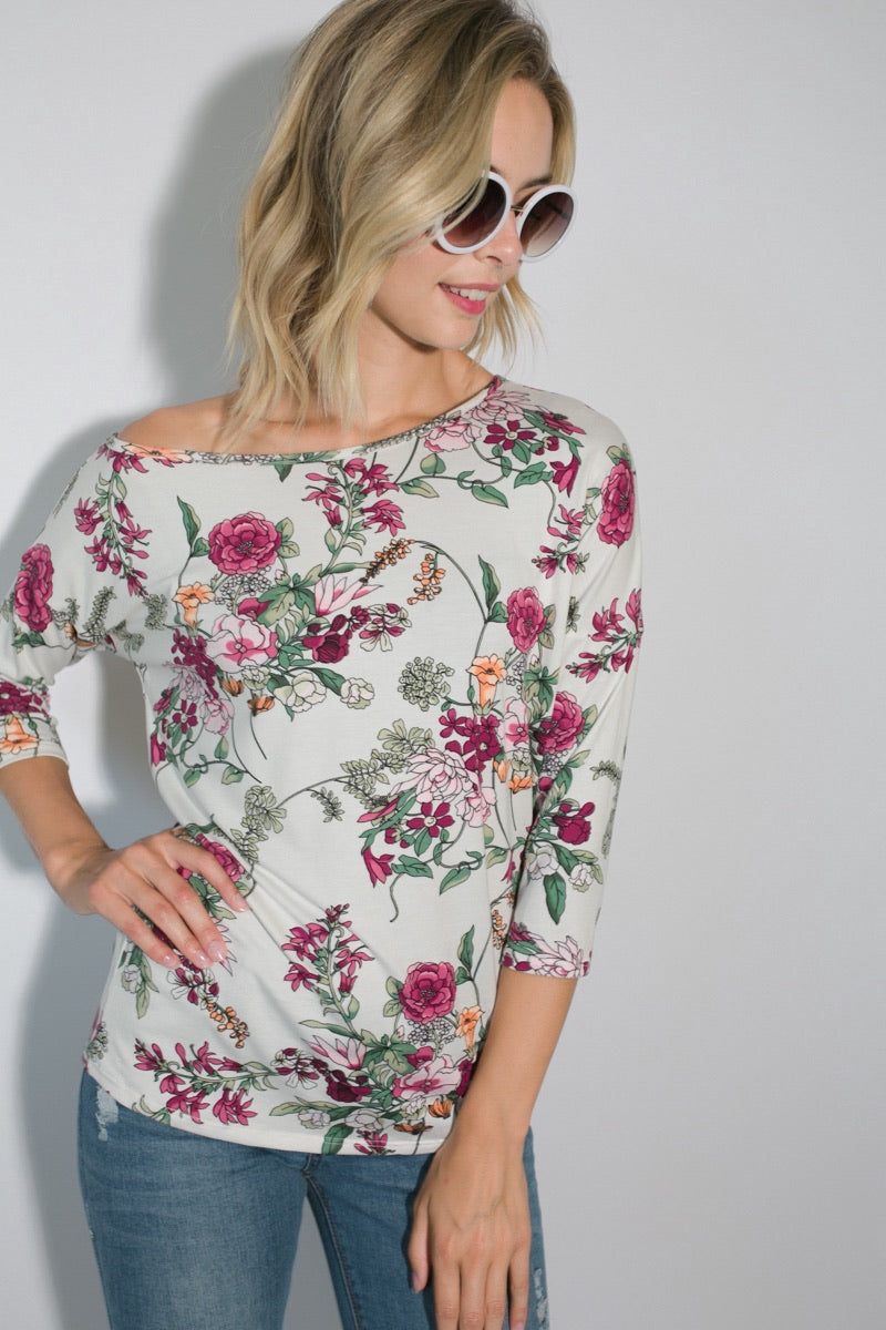 One Shoulder Dolman Floral Top