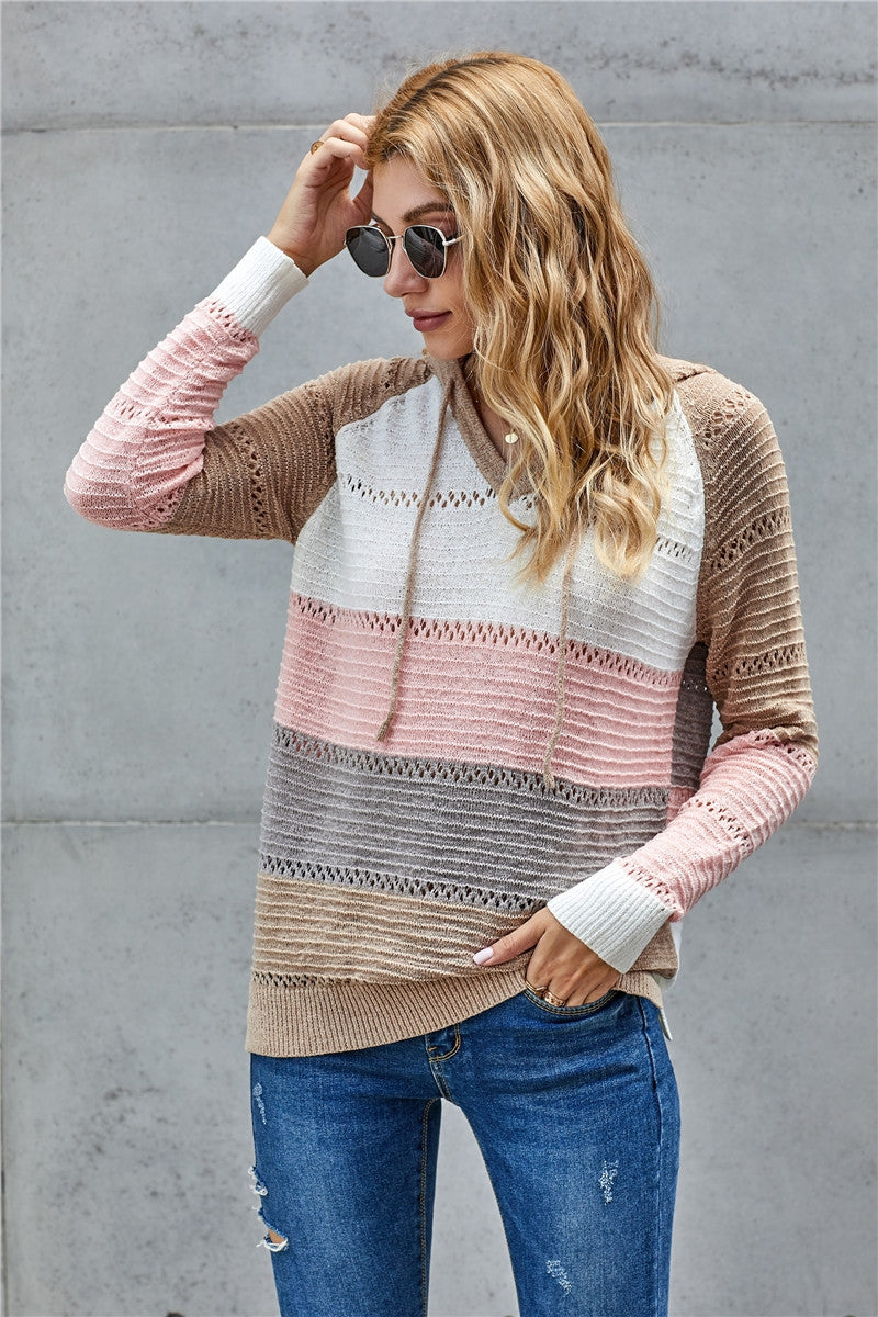 Bonfire Knit Hoodie Peach and Tan